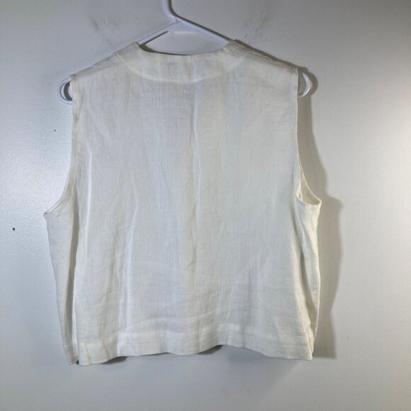 Womens Eskandar Bergdorf Goodman Ribbed Look Linen Button Vest Cream 10 - 12 - Picture 2 of 10
